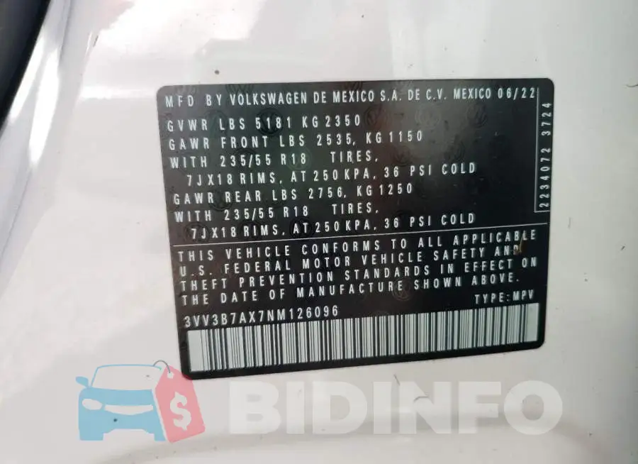 3VV3B7AX7NM126096 Photo# 10