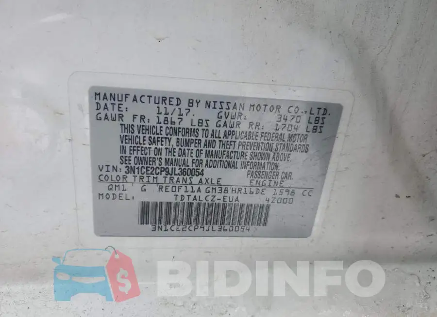 3N1CE2CP9JL360054 Photo# 12