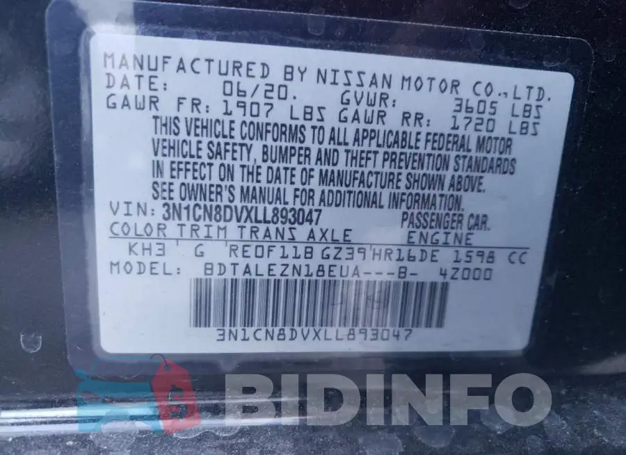 3N1CN8DVXLL893047 Photo# 12