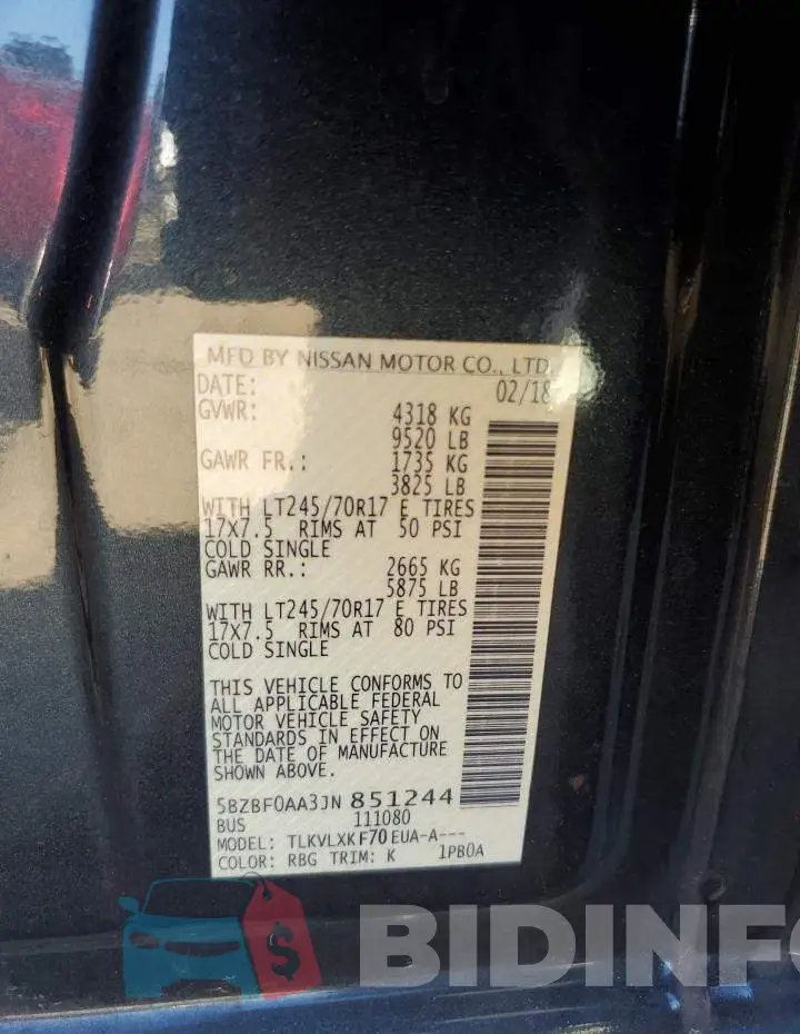5BZBF0AA3JN851244 Photo# 14