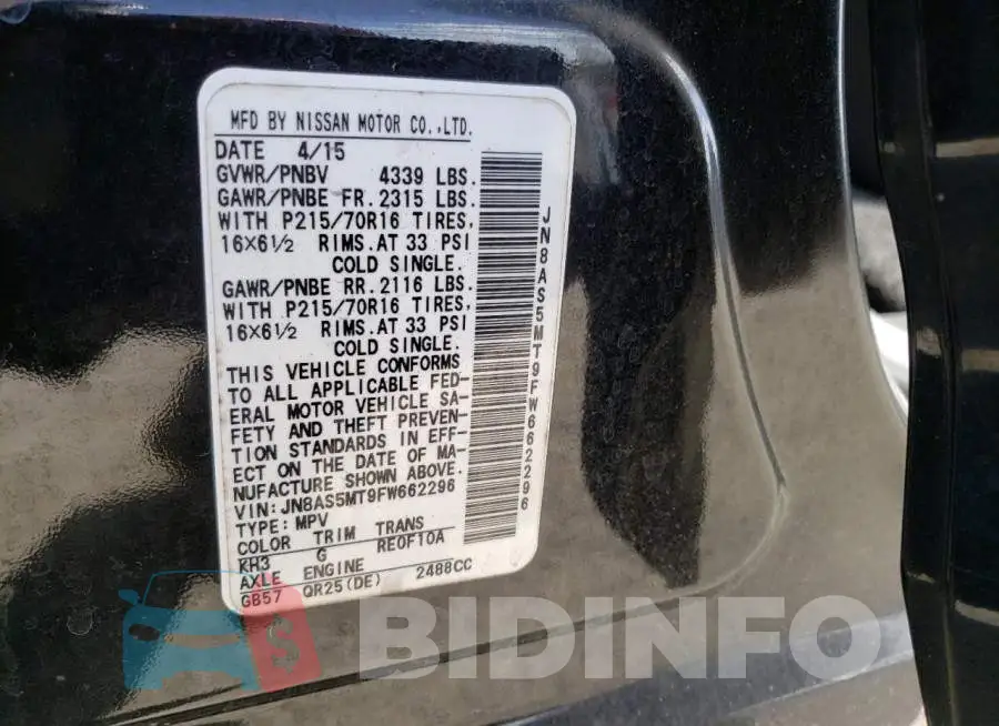 JN8AS5MT9FW662296 Photo# 12