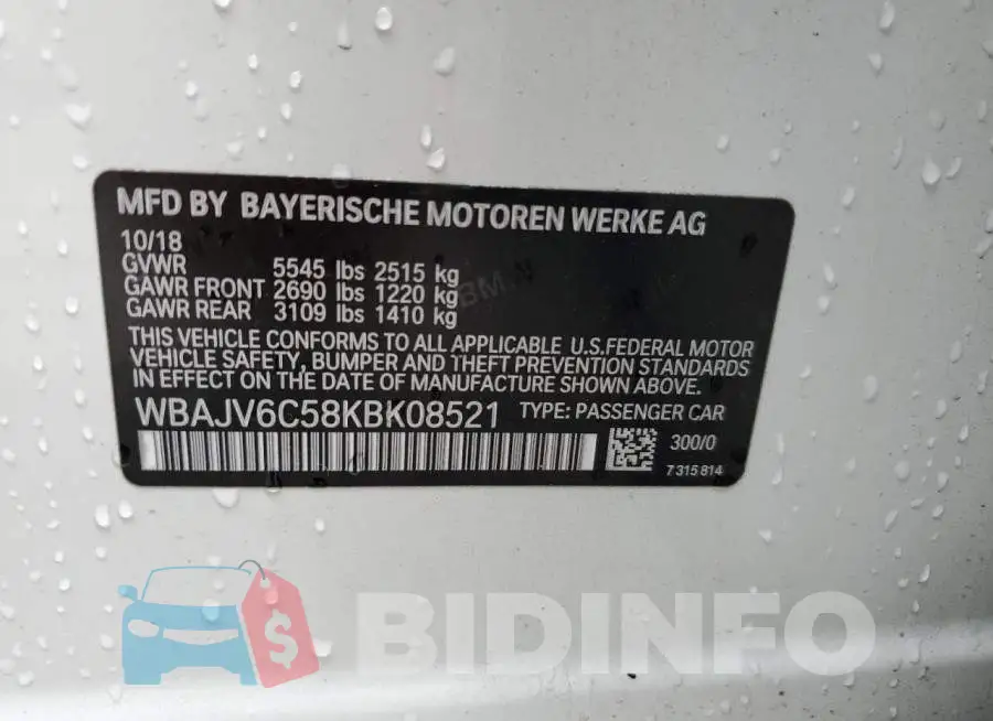 WBAJV6C58KBK08521 Photo# 13