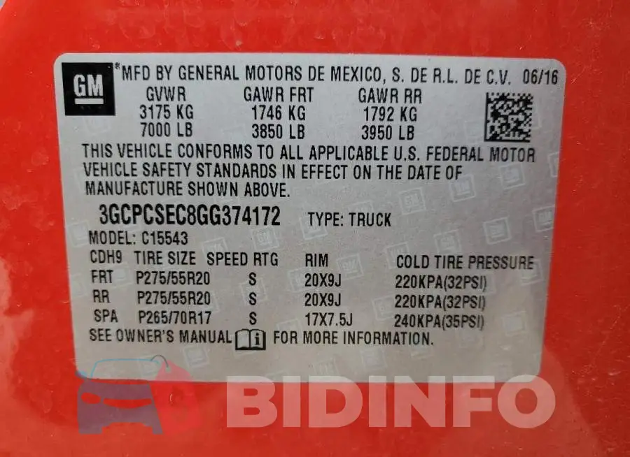 3GCPCSEC8GG374172 Photo# 12