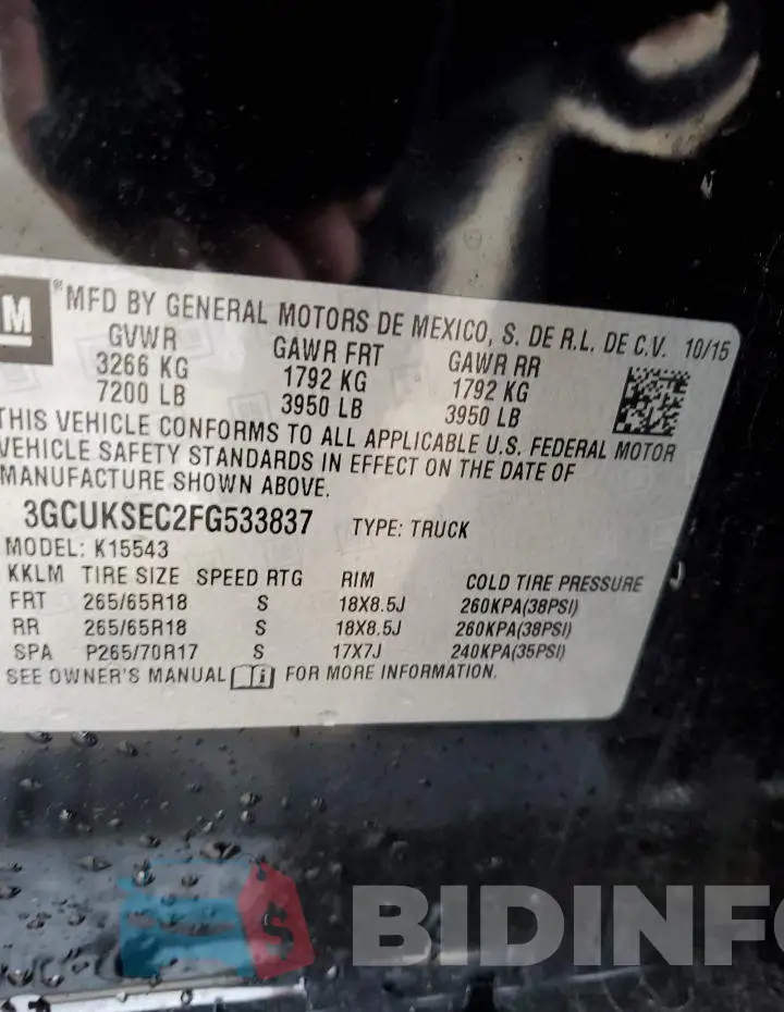3GCUKSEC2FG533837 Photo# 12