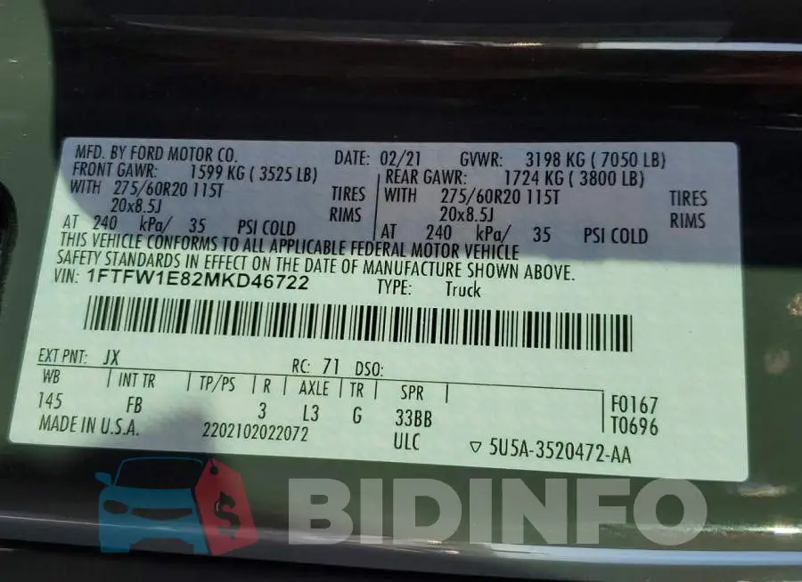 1FTFW1E82MKD46722 Photo# 13