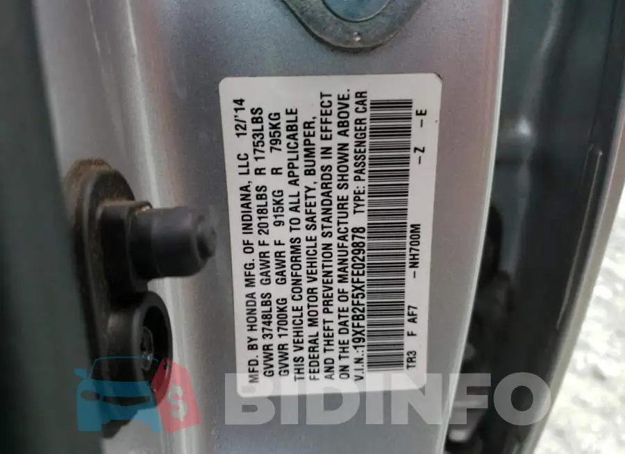 19XFB2F5XFE029878 Photo# 13
