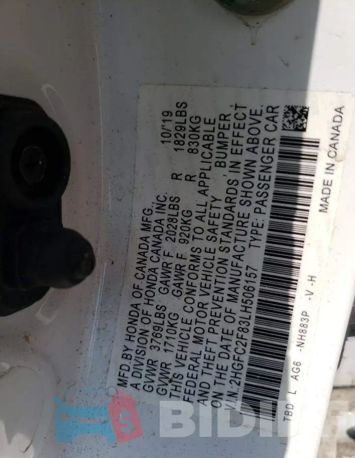 2HGFC2F83LH506157 Photo# 13