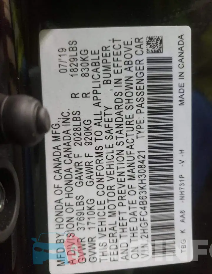 2HGFC4B63KH308421 Photo# 12