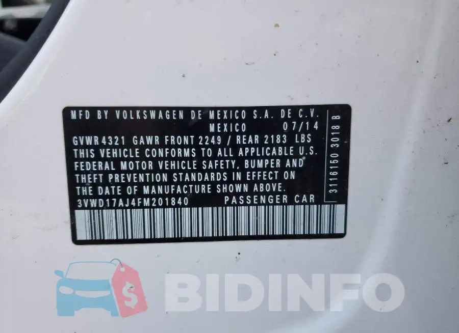 3VWD17AJ4FM201840 Photo# 12