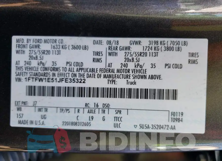 1FTFW1E51JFE35322 Photo# 10