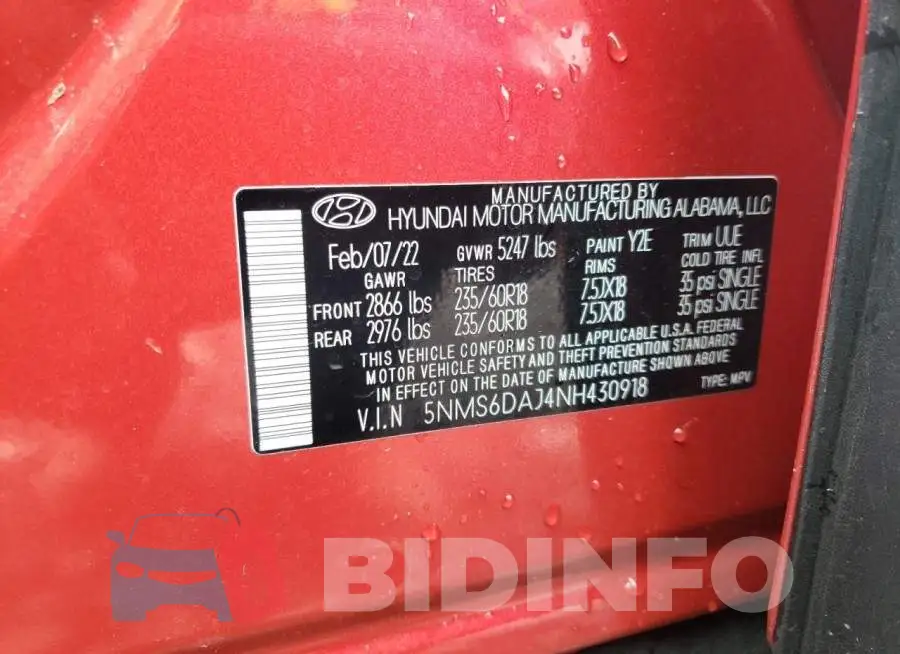 5NMS6DAJ4NH430918 Photo# 14