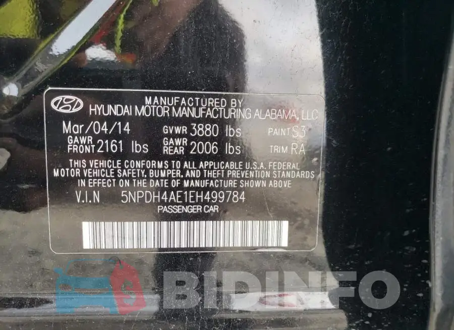 5NPDH4AE1EH499784 Photo# 12