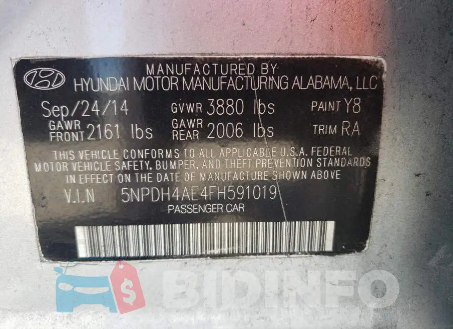 5NPDH4AE4FH591019 Photo# 12