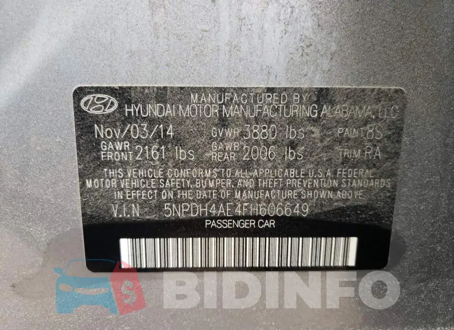 5NPDH4AE4FH606649 Photo# 12