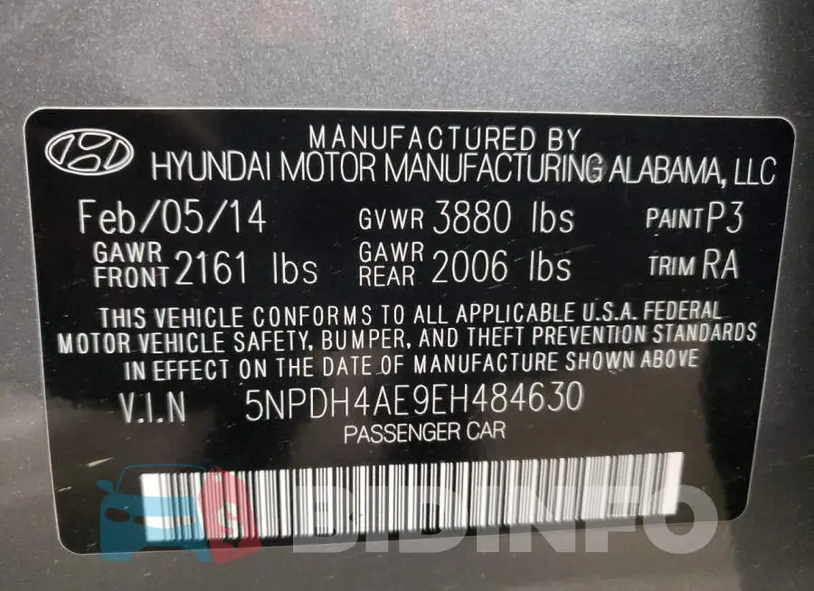 5NPDH4AE9EH484630 Photo# 12