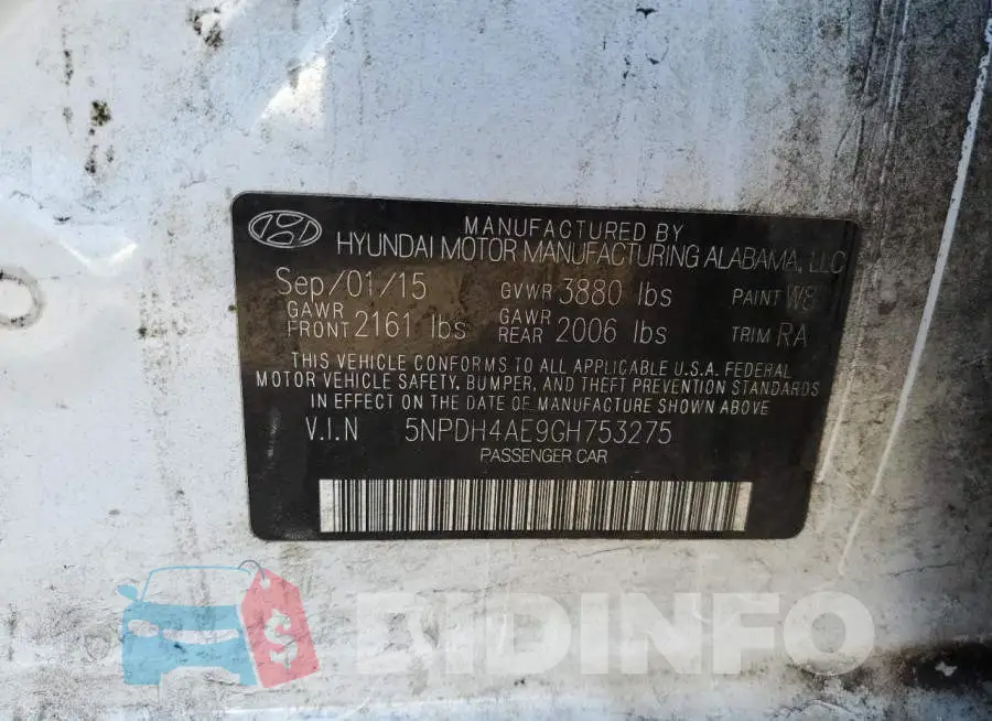 5NPDH4AE9GH753275 Photo# 12