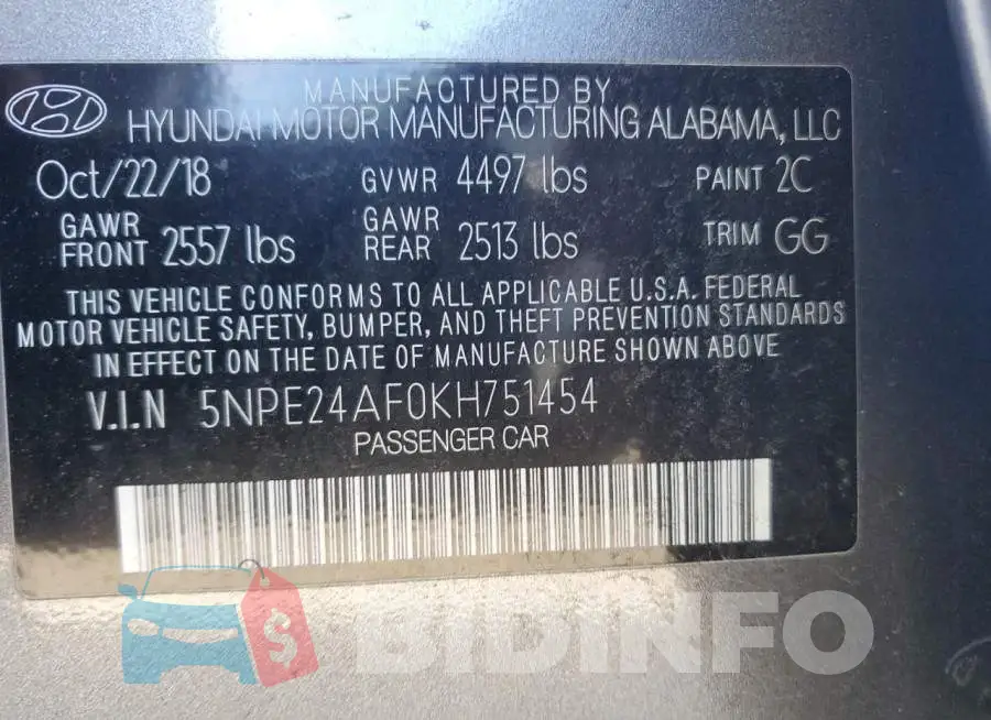 5NPE24AF0KH751454 Photo# 12