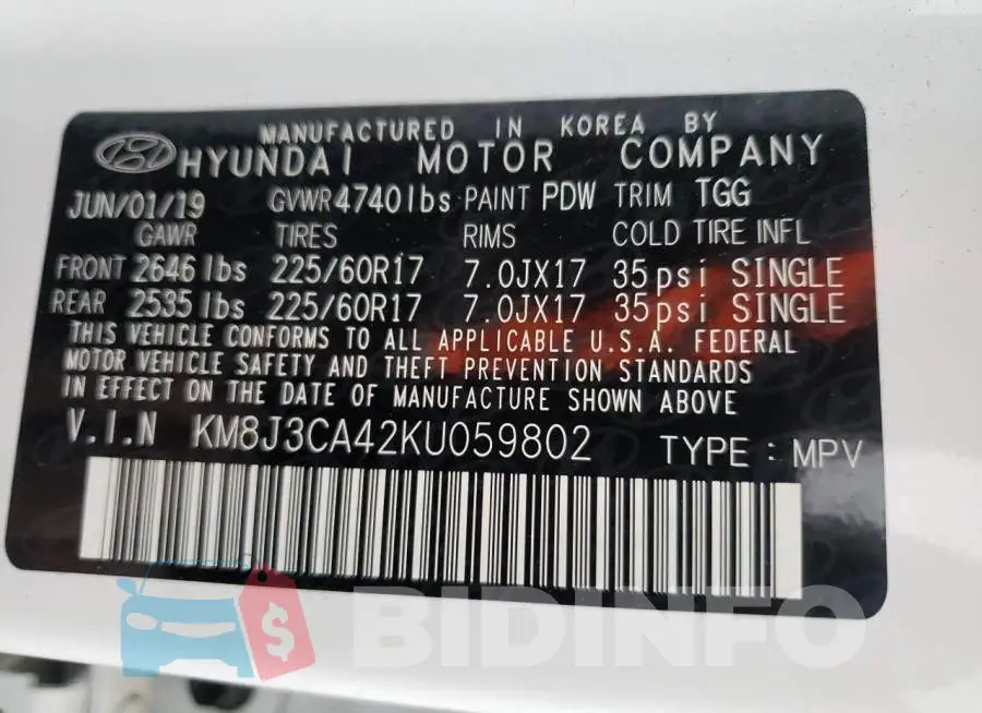 KM8J3CA42KU059802 Photo# 12
