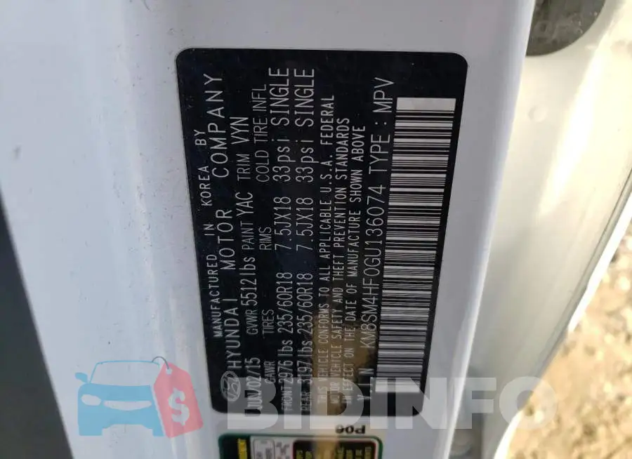 KM8SM4HF0GU136074 Photo# 12