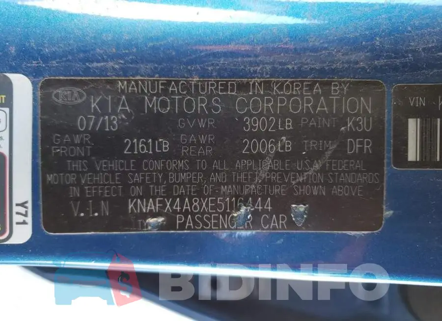 KNAFX4A8XE5116444 Photo# 12