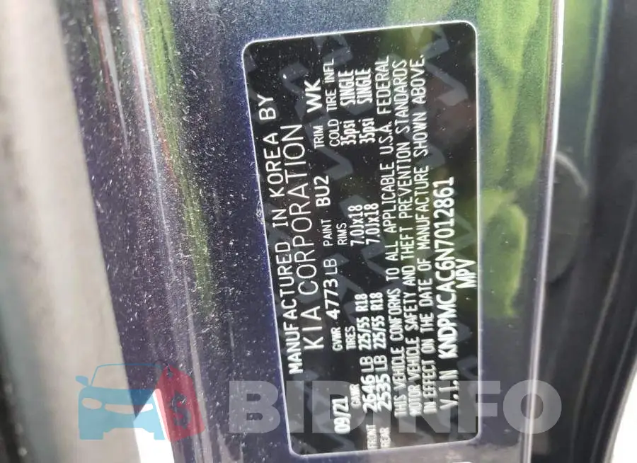 KNDPMCAC6N7012861 Photo# 13