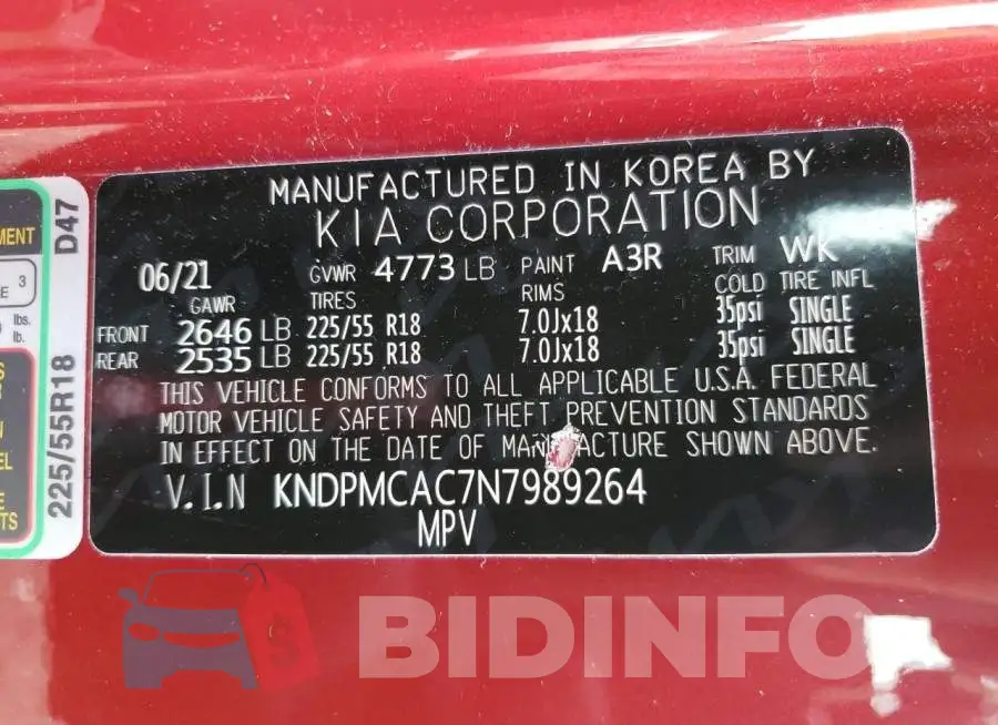 KNDPMCAC7N7989264 Photo# 13