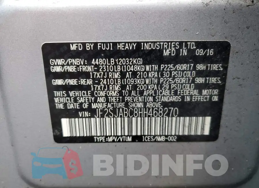 JF2SJABC8HH468270 Photo# 13