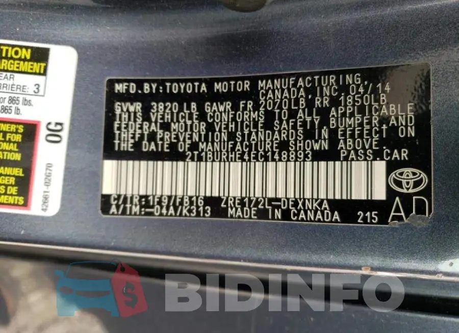 2T1BURHE4EC148893 Photo# 12