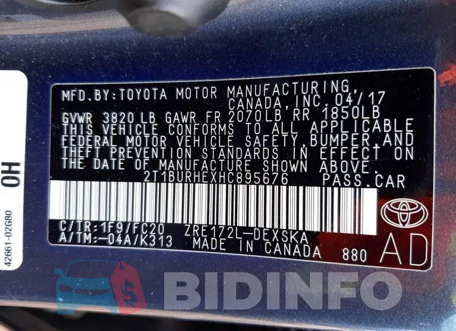 2T1BURHEXHC895676 Photo# 12