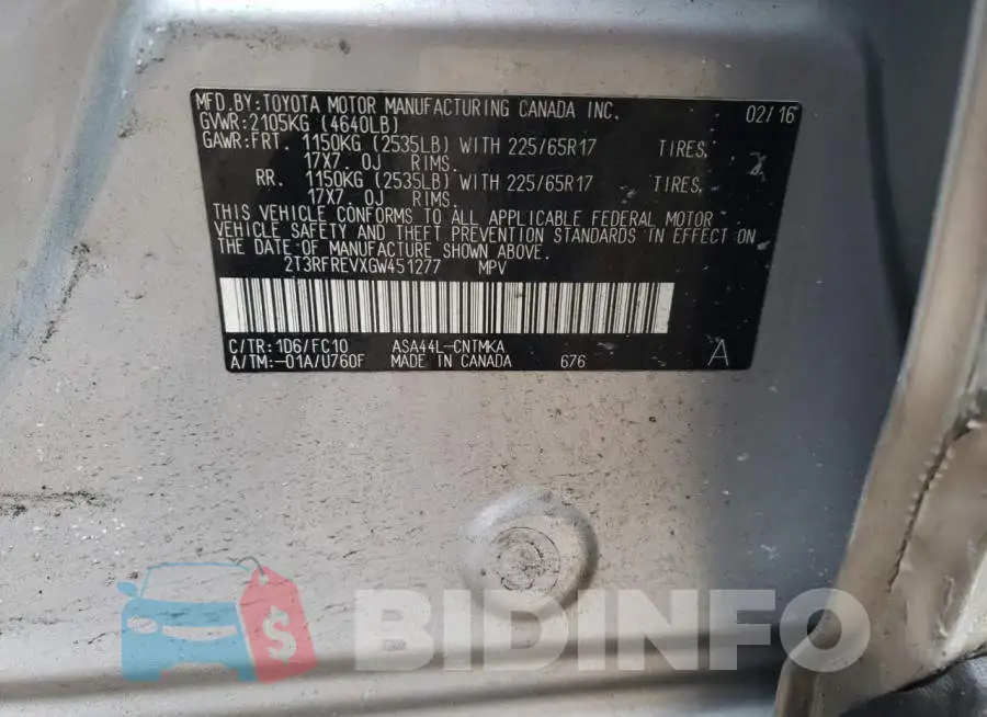 2T3RFREVXGW451277 Photo# 12