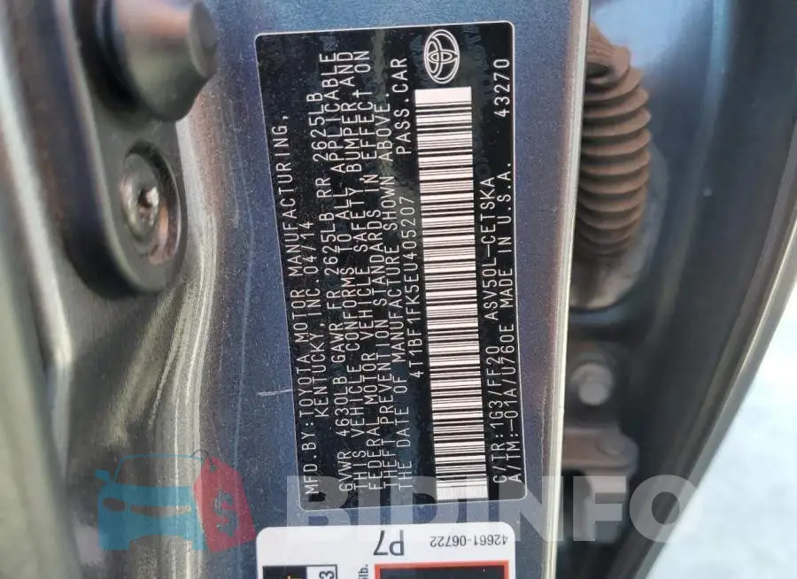 4T1BF1FK5EU405207 Photo# 12