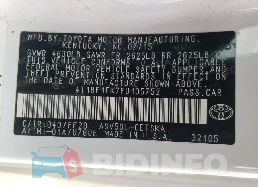 4T1BF1FK7FU105752 Photo# 12