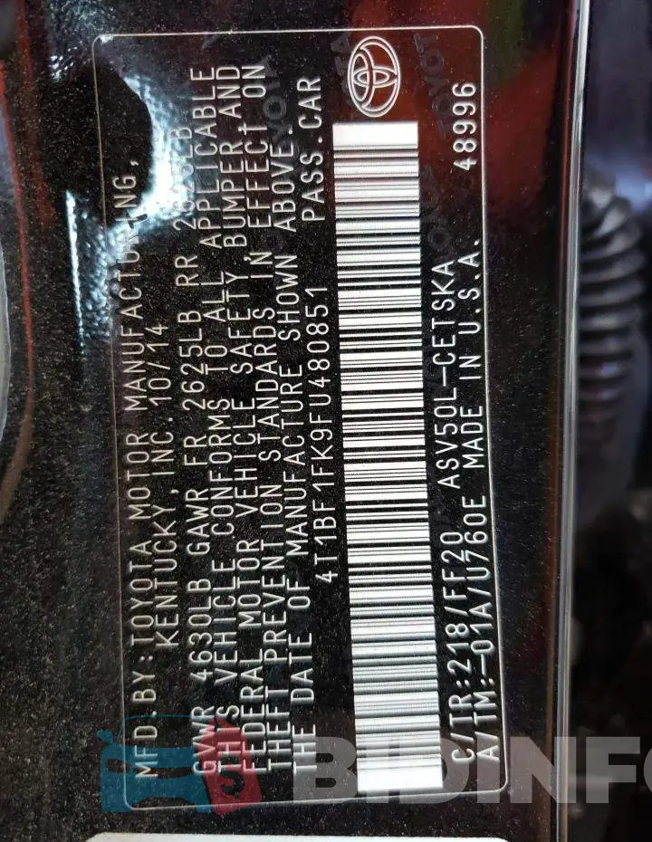 4T1BF1FK9FU480851 Photo# 12