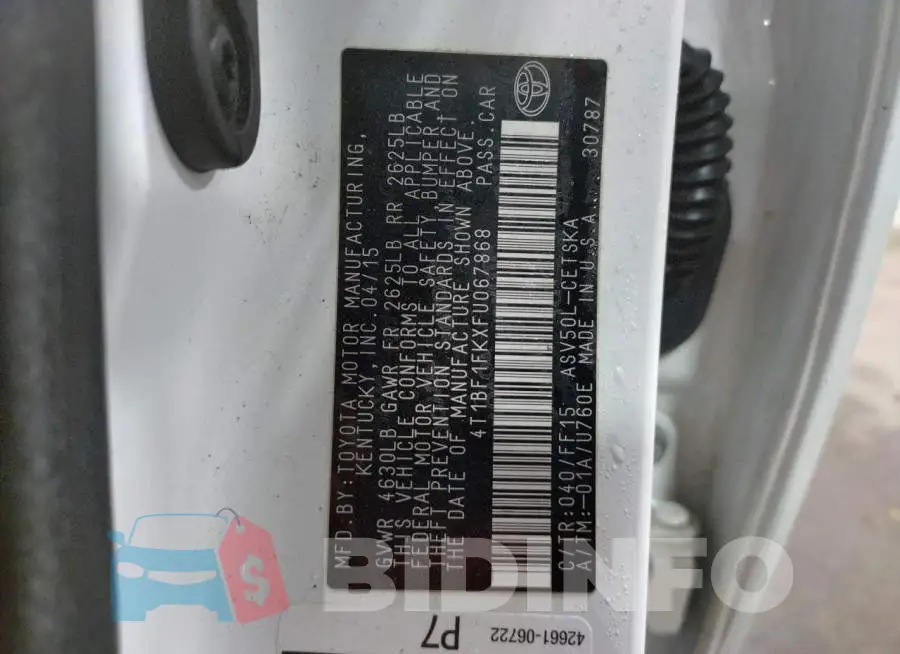4T1BF1FKXFU067868 Photo# 12