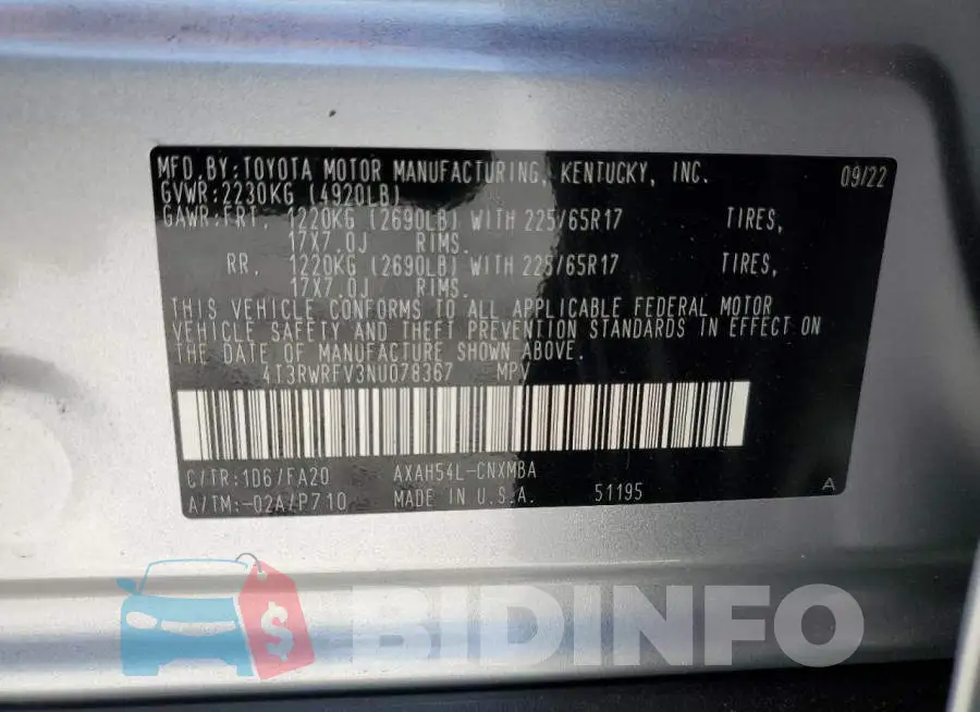4T3RWRFV3NU078367 Photo# 13