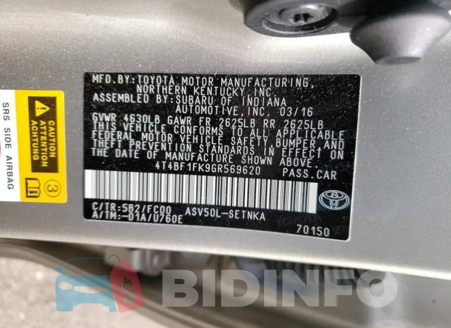 4T4BF1FK9GR569620 Photo# 12