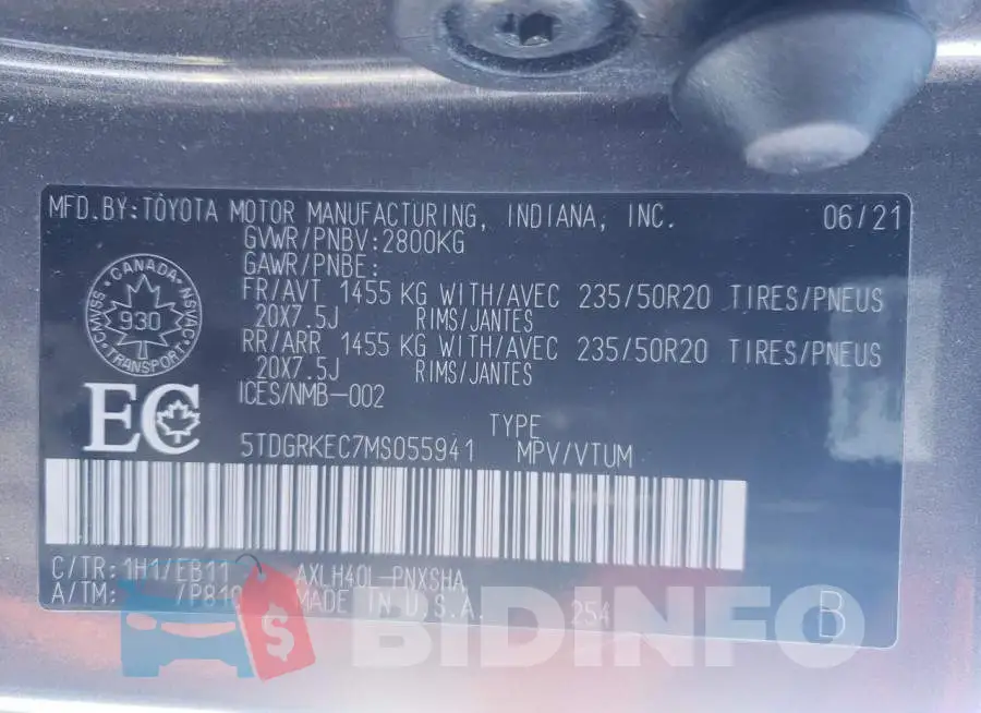 5TDGRKEC7MS055941 Photo# 13