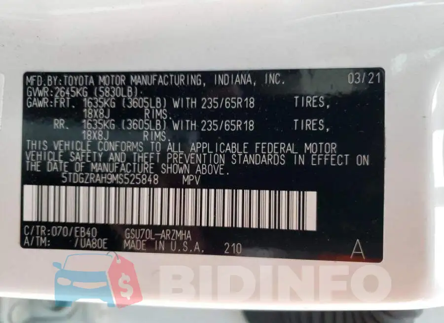 5TDGZRAH9MS525848 Photo# 14