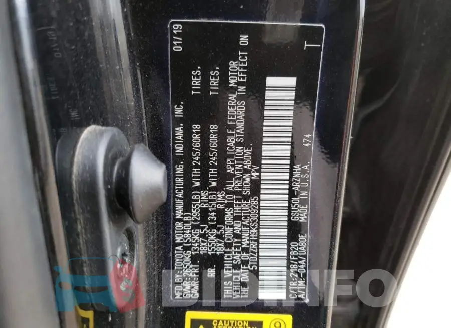 5TDZZRFH9KS309285 Photo# 13