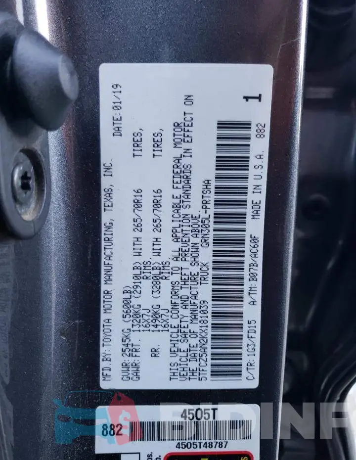 5TFCZ5AN2KX181039 Photo# 13