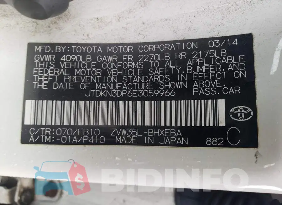 JTDKN3DP6E3059966 Photo# 12