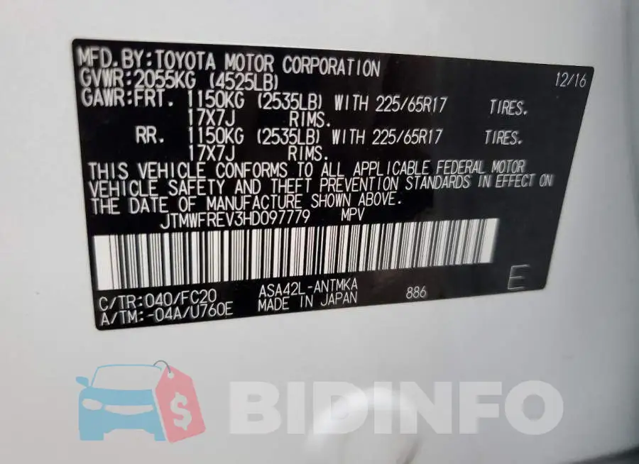 JTMWFREV3HD097779 Photo# 14