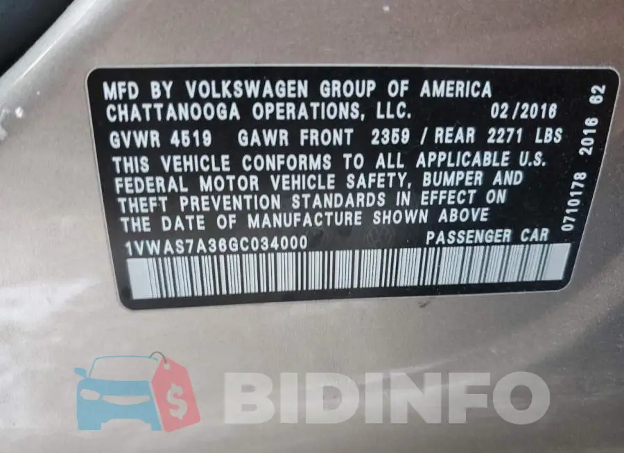 1VWAS7A36GC034000 Photo# 12