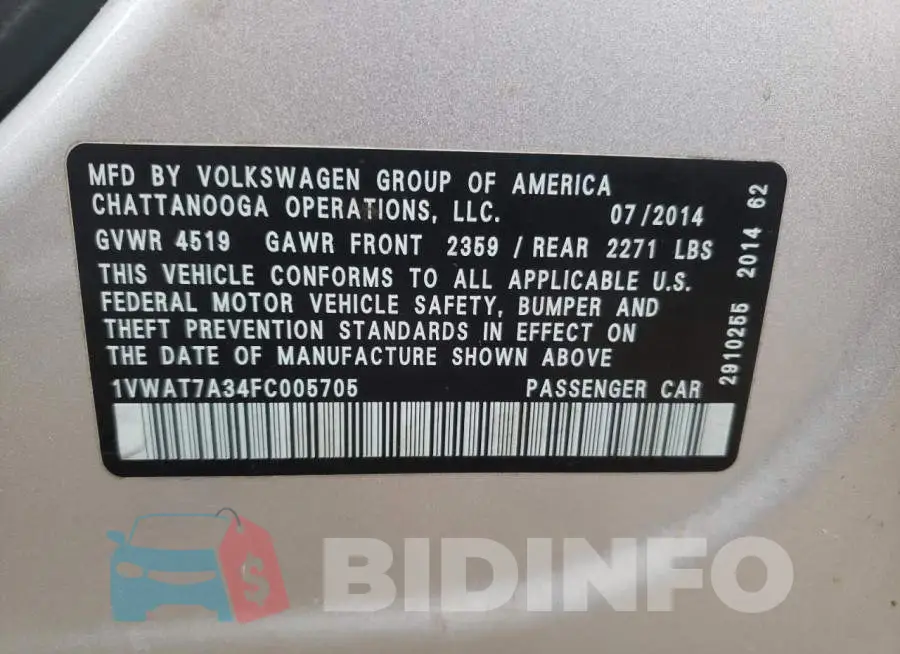 1VWAT7A34FC005705 Photo# 13