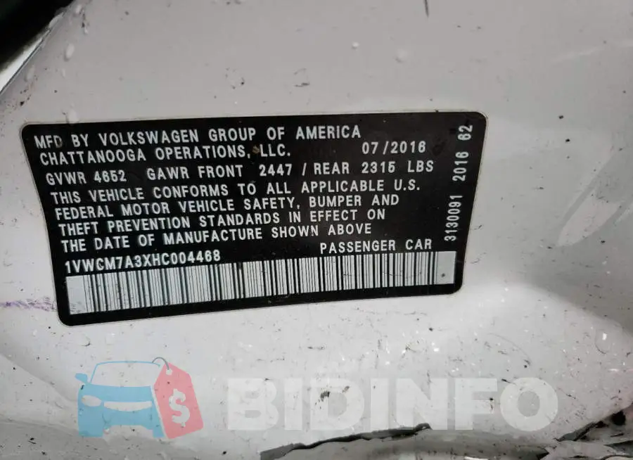 1VWCM7A3XHC004468 Photo# 12