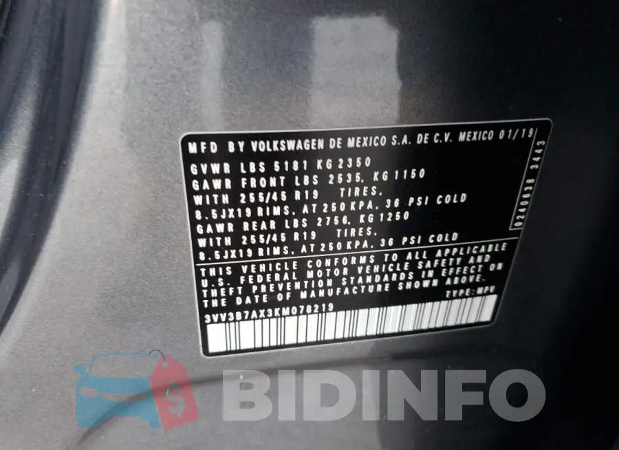 3VV3B7AX3KM078219 Photo# 13