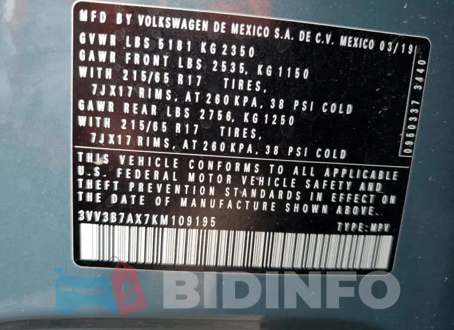 3VV3B7AX7KM109195 Photo# 10