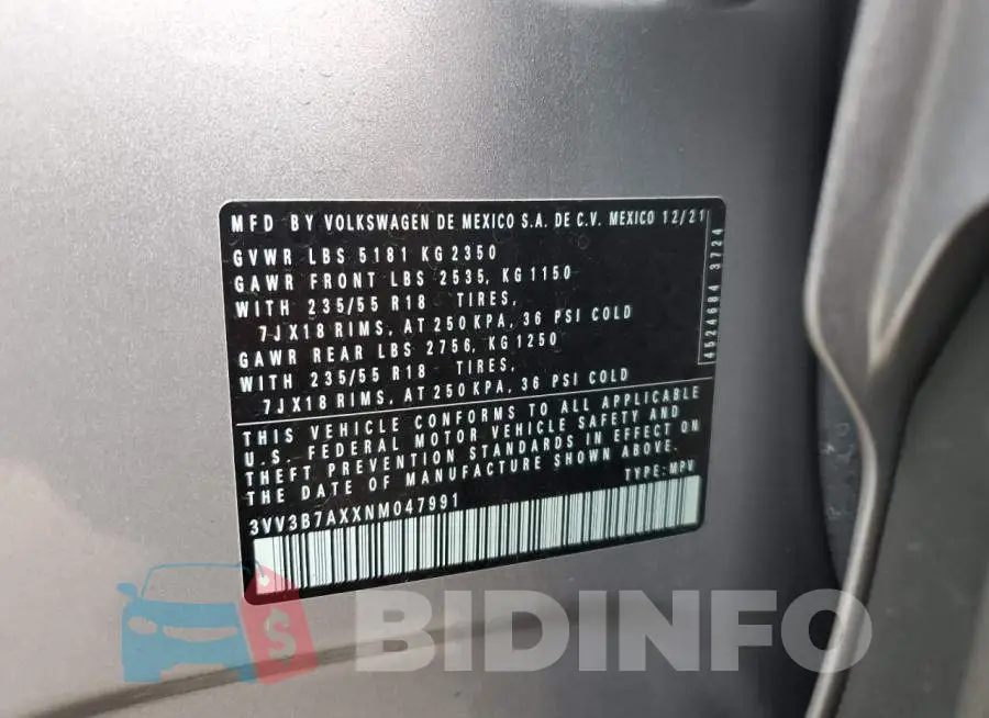 3VV3B7AXXNM047991 Photo# 13