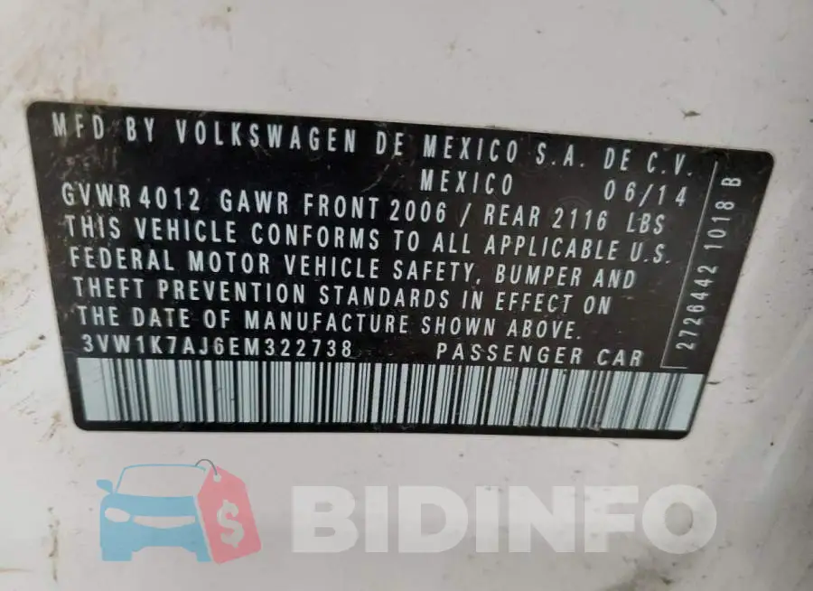 3VW1K7AJ6EM322738 Photo# 12