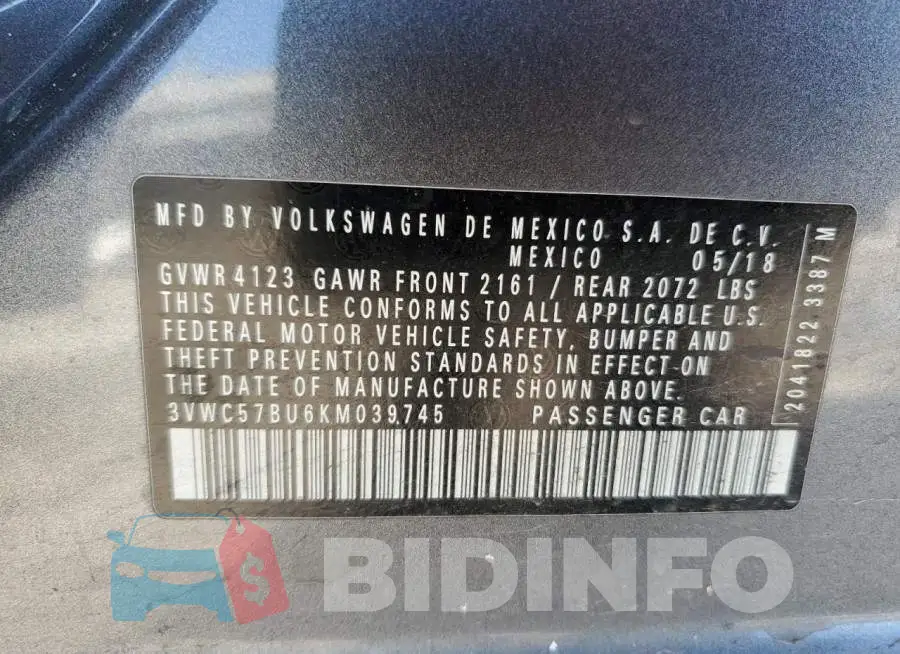 3VWC57BU6KM039745 Photo# 13